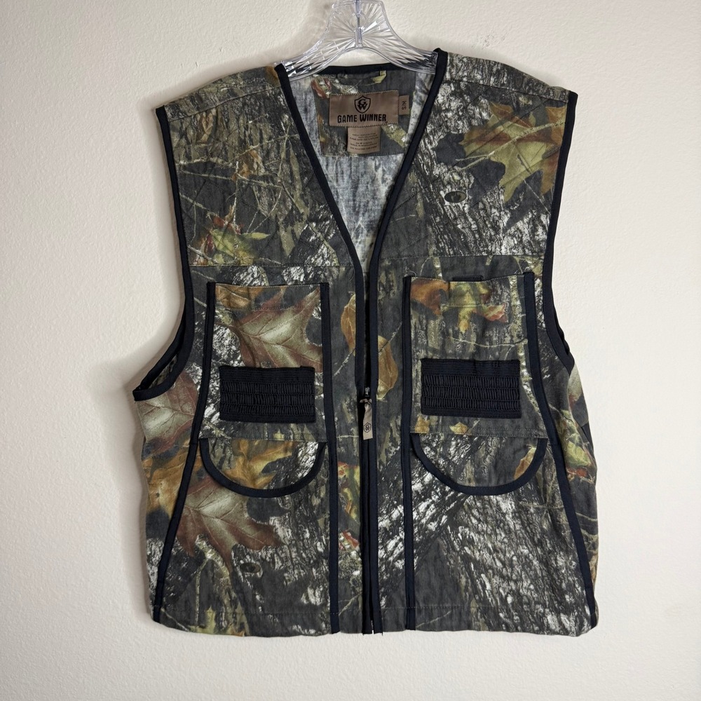 Game Winner Hunting Vest Mens S/M Camo Full Zip Utility Game Bag Shell Loops